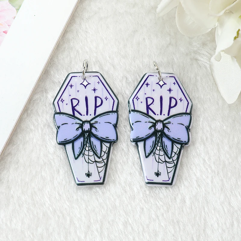 12Pcs Pastel Goth Coffin Charms Spooky Creative Acrylic Tombstone Pendant For Earring Necklace Diy Making