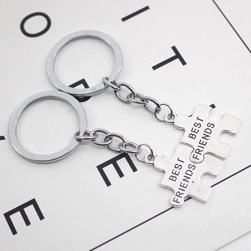 2Pcs Trendy Best Friends BFF Key Chains Irregular Puzzle Stitching Metal Key Chain Jewelry BFF Friendship Accessories Gifts