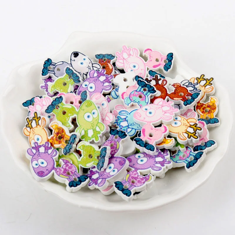 30pcs 2 Holes mixed Colorful deer Wooden Buttons Fit Sewing and Scrapbooking 17x27mm Sewing Buttons For Craft DIY