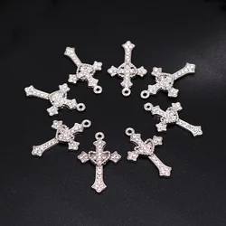 8pcs Handmade Rhinestone 4 Style Cross Pendant DIY Charm Earrings Bracelet Jewelry Crafts Metal Accessories For Woman P93