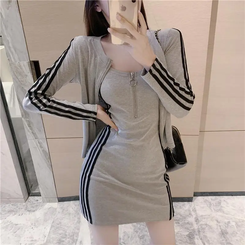 Tight-fitting Suspender Sexy Bag Hip Dress 2021 Autumn Long-sleeved Jacket Is Thin and Fashionable Two-piece Suit Women