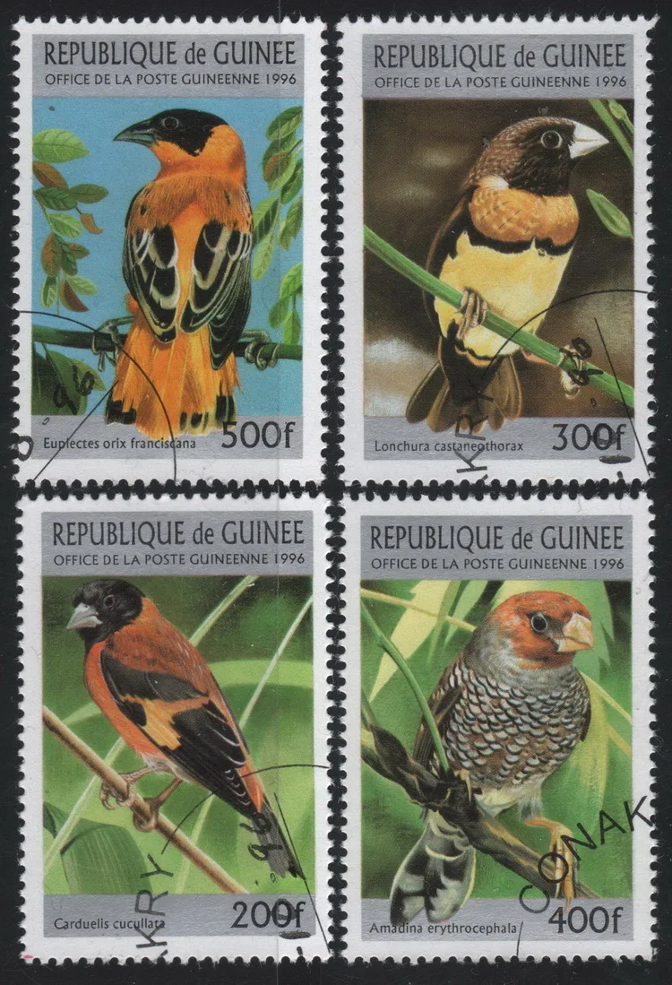 4Pcs/Set Guinea Post Stamps 1996 Birds  Marked Postage Stamps for Collecting