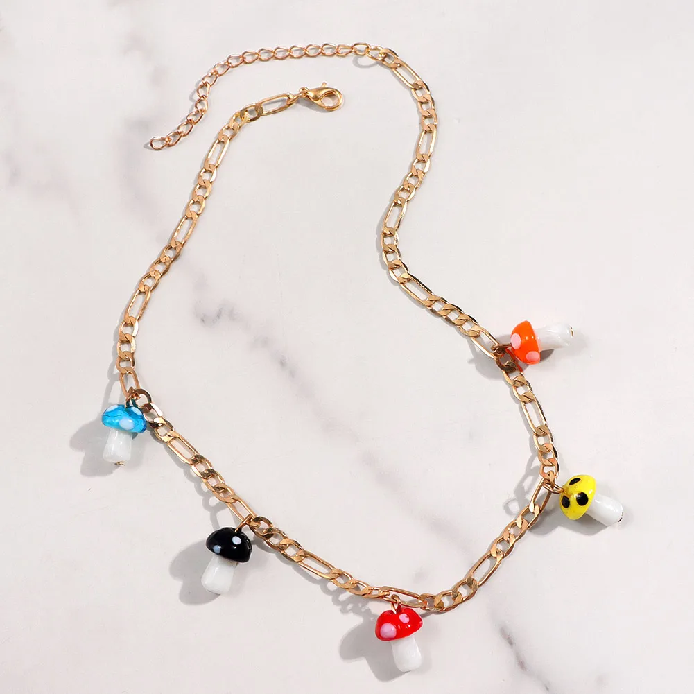 Stainless steel Ball Link Chain Necklace for Women Cute Gummy Bear Mushroom Pendant Silver Color Necklaces Punk Handmade Jewelry