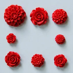 5pcs/Lot 15/21/25/34mm Red Polymer Clay Resin Rose Decoration Flowers Beads For Bracelet Necklace Craft Jewelry Diy Accessories