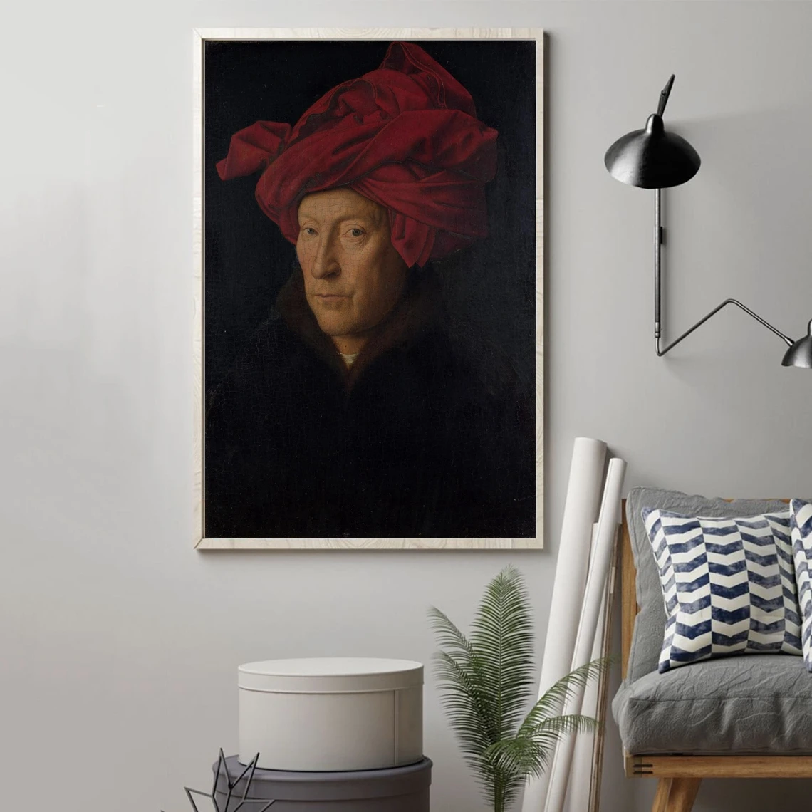 Portrait of a Man in a Red Turban (1433) by Jan Van Eyck Masterpiece Poster Canvas Picture Print Wall Painting Home Decoration