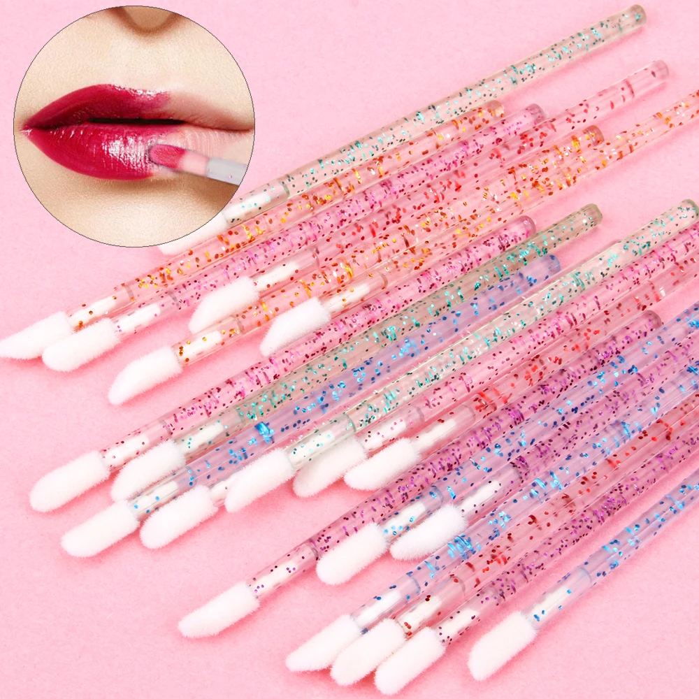 50Pcs Crystal Makeup Lip Brush Disposable MicroBrush Lipstick Eyebrow Cleaner Eyelash Brush Mascara Applicator Women Accessories