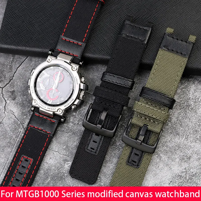 Notched canvas watch strap for  G-Shock watchband mtg-b1000 series modified outdoor nylon canvas wristband accessories 24mm belt