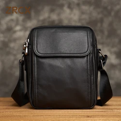ZRCX Men's Shoulder Bag Casual Fashion Messenger Bag Leather Top Layer Cowhide Vertical Handmade Messenger Bag For 8-Inch iPAD