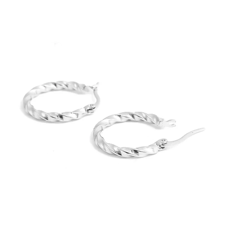 Exquisite Earrings 316 Stainless Steel Hoop Earrings Silver Color/Gold Color Spiral Round Fashion Women Earring Jewelry , 1 Pair