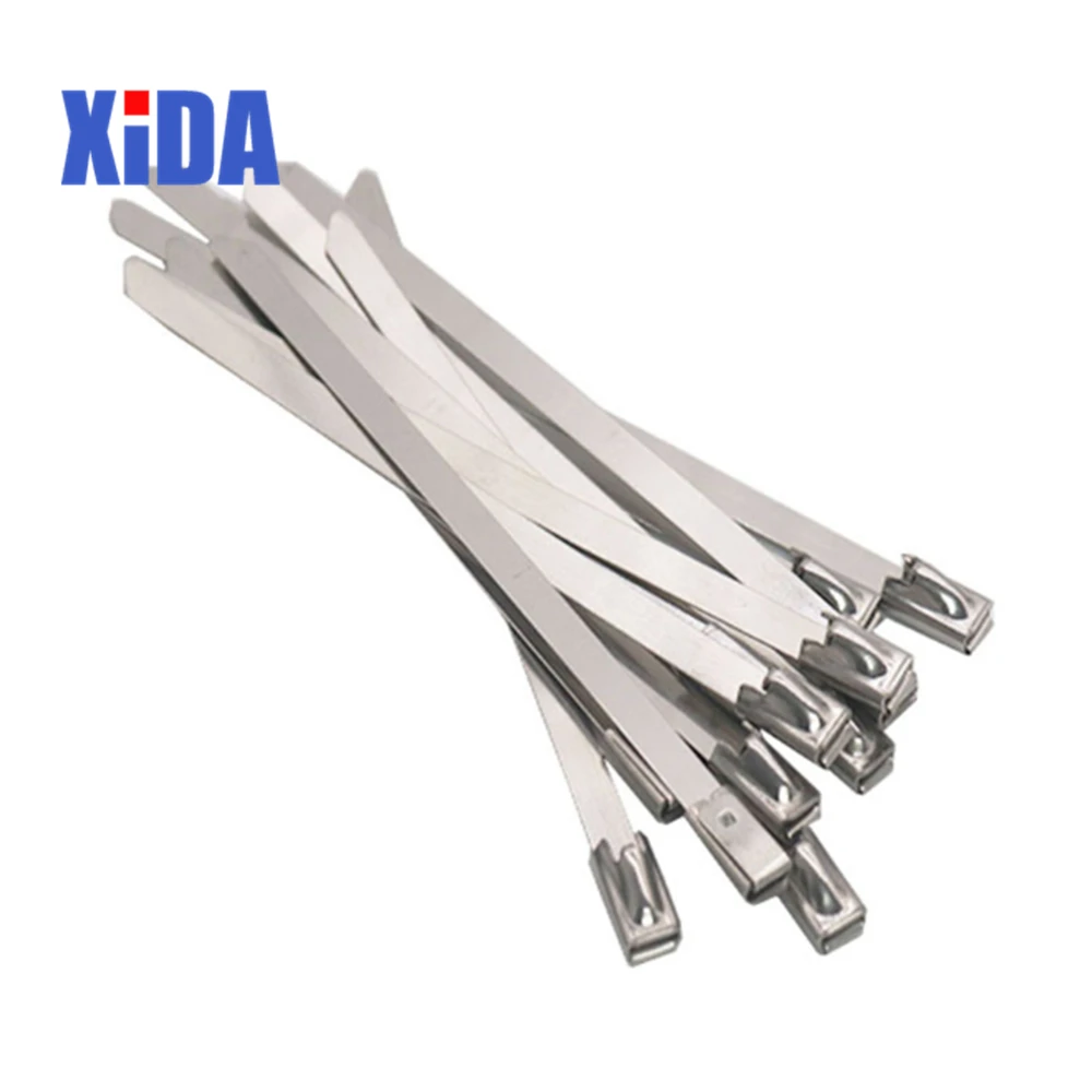 20PCS 7.9mm Width 100-1000mm Length 304Material Stainless Steel Metal Cable Ties Tie Zip Wrap Exhaust Heat Straps Induction Pipe