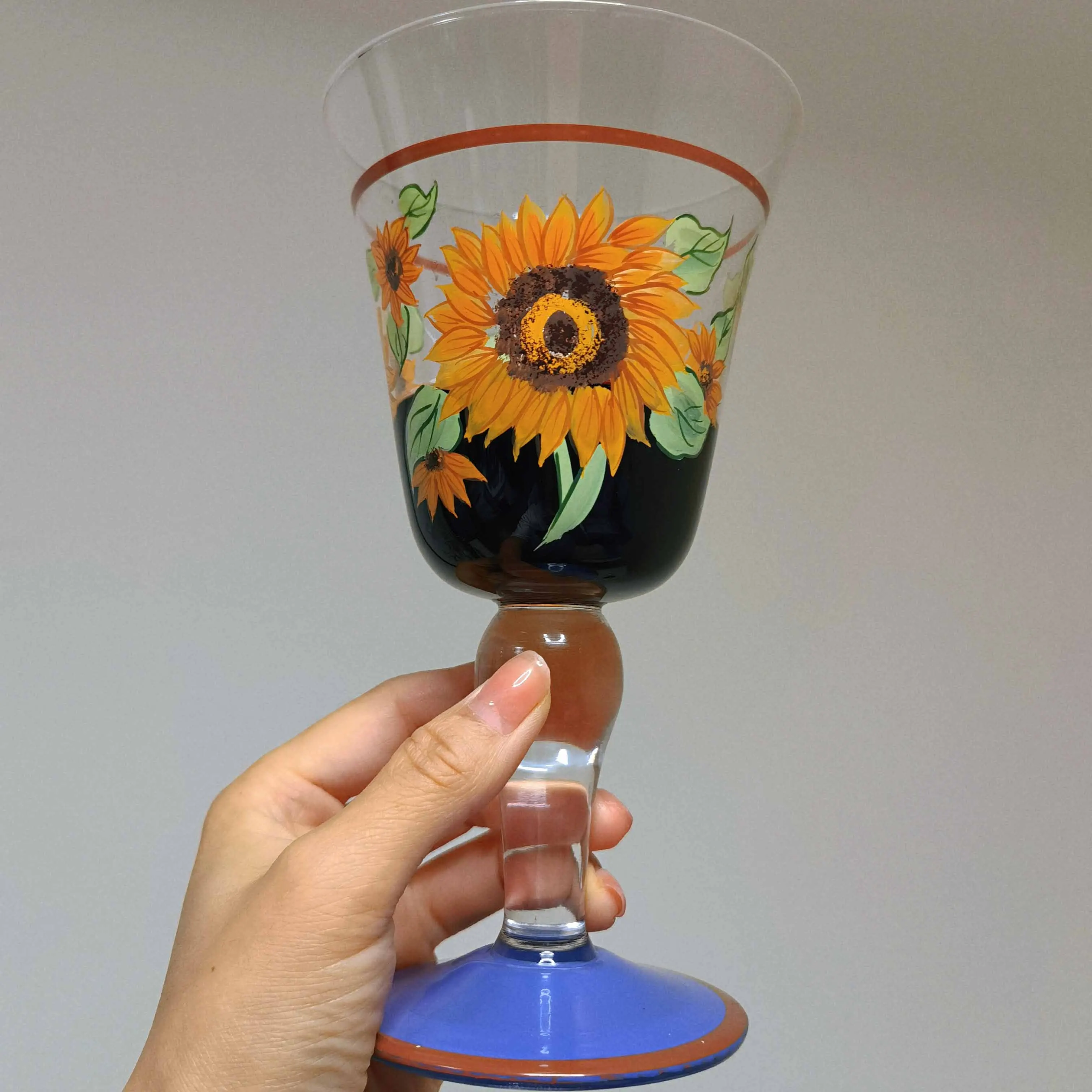 

Hand Painted Wine Cup, Crystal Glass, Creative Sunflower Art Goblet, High Grade, Wedding Glasses, Home Decoration Accessories