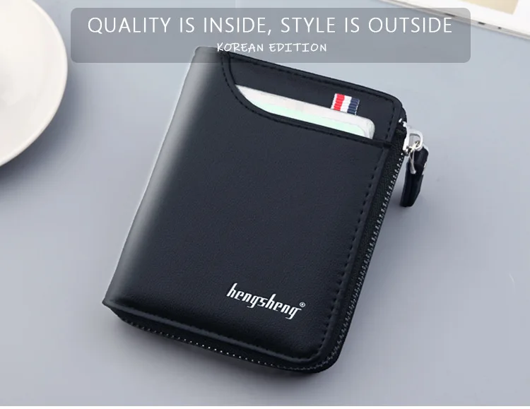 Men's Short PU Leather Wallet with Zipper Coin Pocket description 1