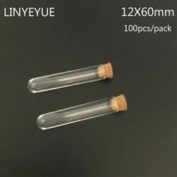 (100ピース/パック) 12*60ミリメートルのプラスチック試験管コルクキャップ丸底ミニ茶プラスチックチューブバイアル学校の研究室供給