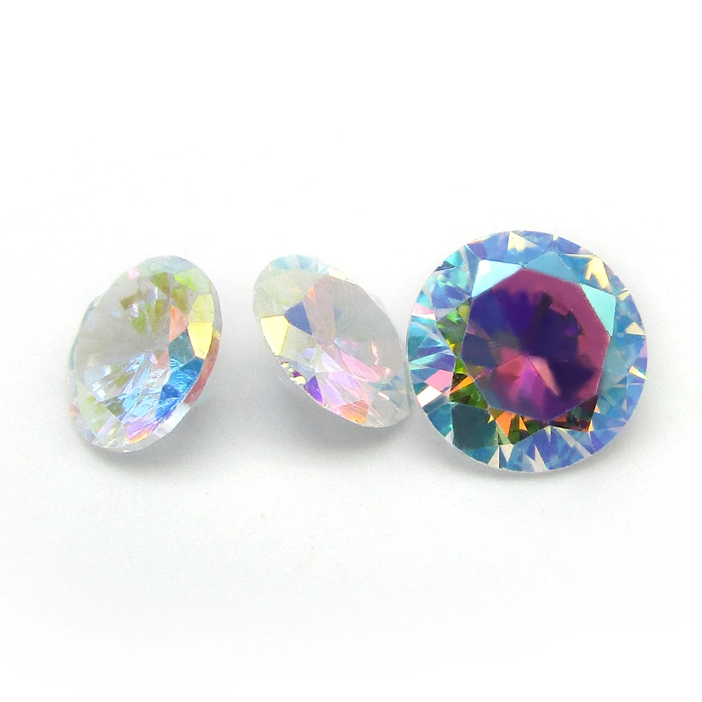 Hot Sale 1.0~10mm Round Cut  Multicolor CZ Stone Loose Plating AB Color Cubic Zirconia Synthetic Gems For Jewelry Making