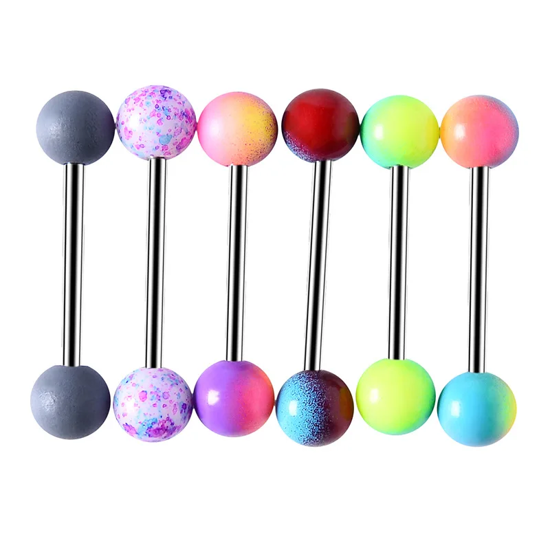 6PCS Edelstahl Glorious Zunge Ring Groß 14G Nippel Piercing Bar Lot Glitter Zunge Piercing Set Barbell Piercing schmuck – Detail 6