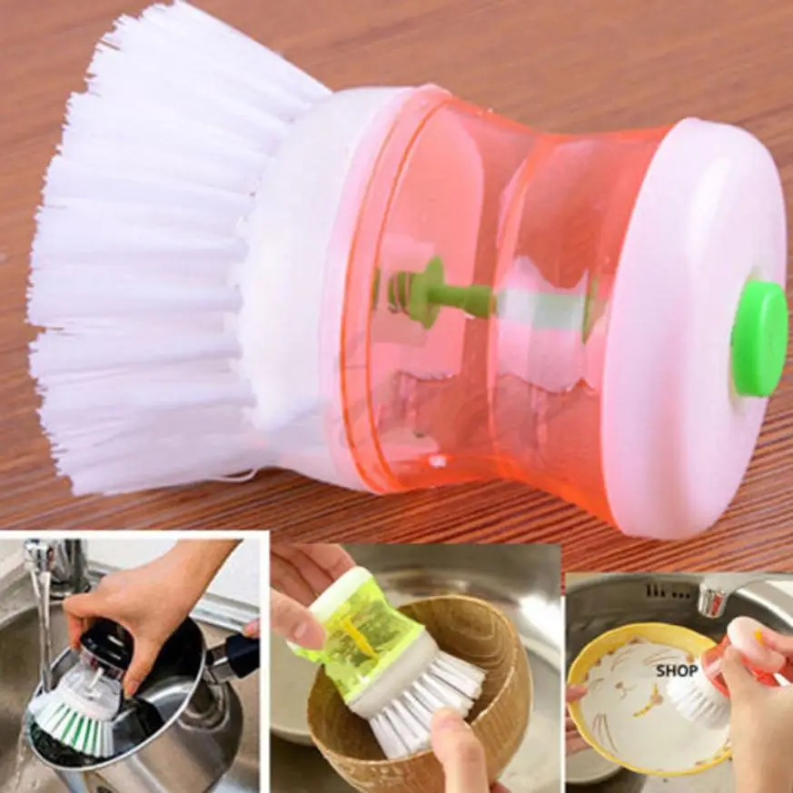 Kitchen Goods Plastic Brush For Washing Kitchen Household Washing Utensils Pot Dish Brush With Washing Up Liquid Soap Dispenser