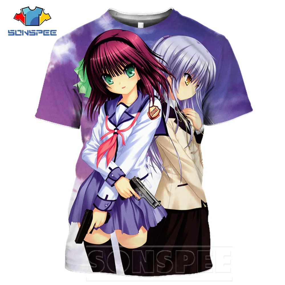 SONSPEE T Shirts 3D Print Cartoon Short Sleeve Men\'s T-shirts Hip Hop Women Anime Angel Beats Girl Tops Sexy  Men Tees Street