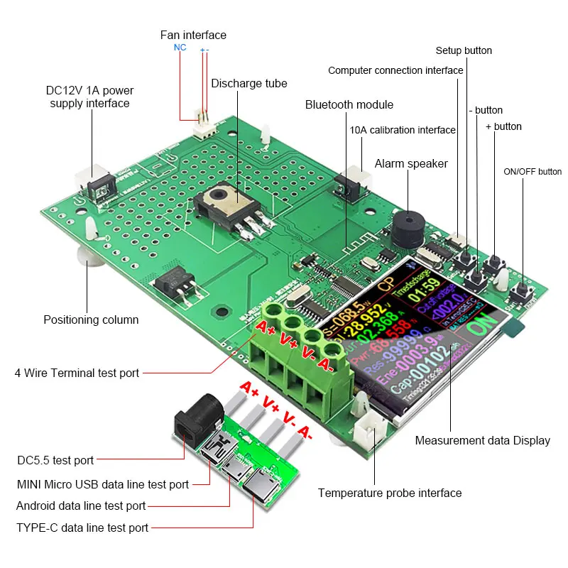 Imagem -02 - Electronic Load Lithium Battery Testers Faça Você Mesmo Descarga Carga Fonte de Alimentação Medidor 20a Pcb Board 1000w Fios Monitor de Capacidade dc