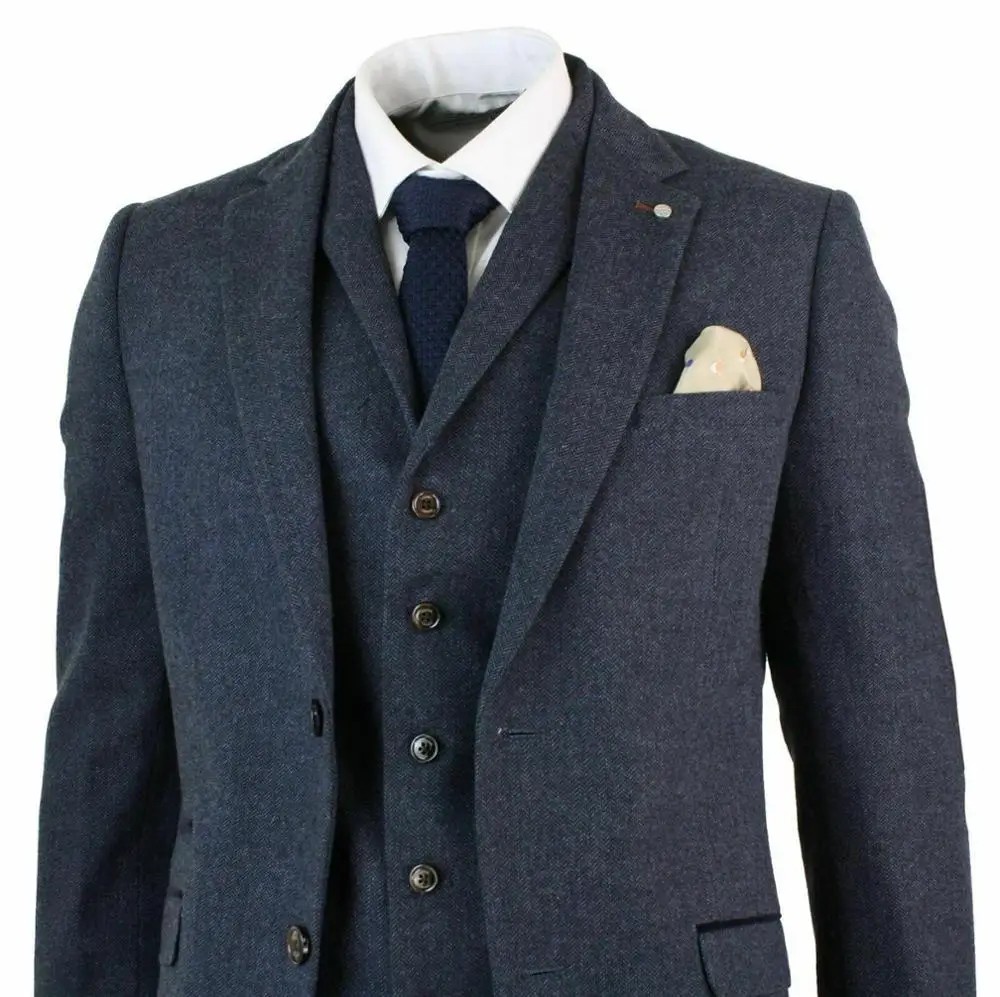 Tre Pezzi di Abito Da Sposa Smoking Grigio di Affari Degli Uomini Vestiti di Lana Miscela Sposo Classic Fit Groomsman Da Cerimonia Nuziale di Inverno del Rivestimento Della Maglia Pantaloni