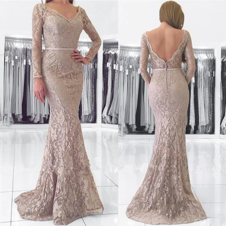 Modest Lace Off The Shoulder Long Sleeves Mother Of The Bride Dresses Mermaid Floor Length Evening Dresses Gray V Neck Mother Fo