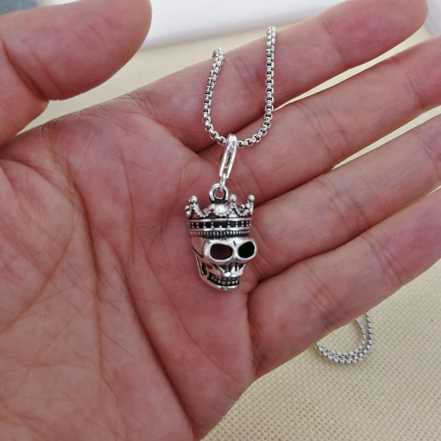 Thomas Skull King with Crown Pattern DIY Beads Necklace, Rebel Heart Style Jewelry Gift for Men and Women TS