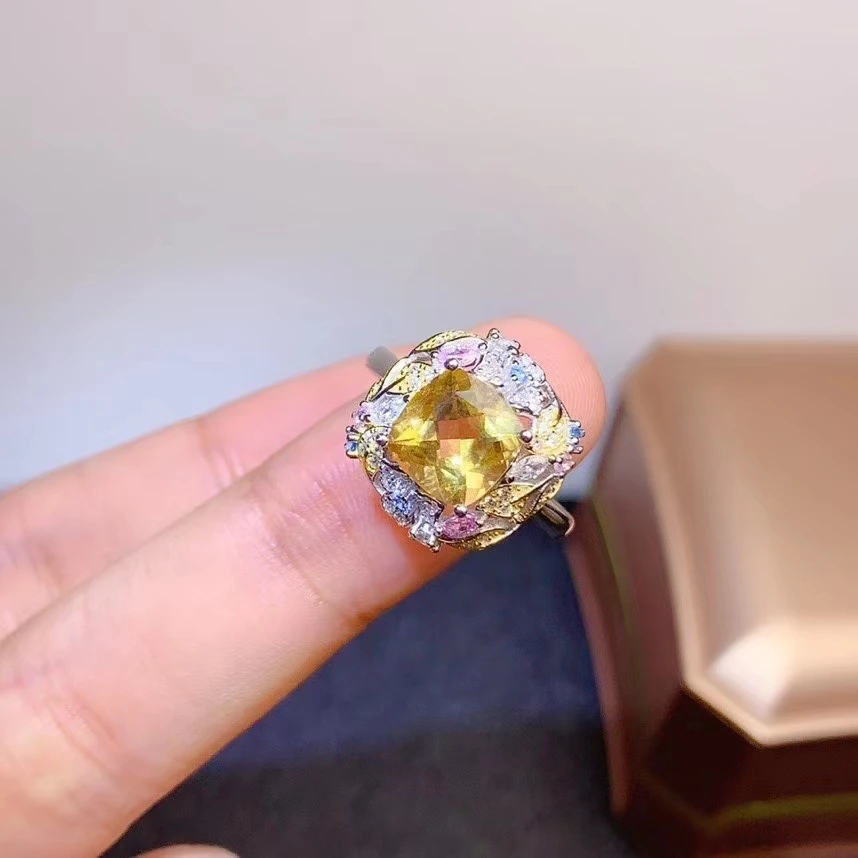 Fashion Gemstone Ring for Party 8mm Natural Citrine Ring 925 Silver Citrine Jewelry Dazzling Silver Crystal Ring