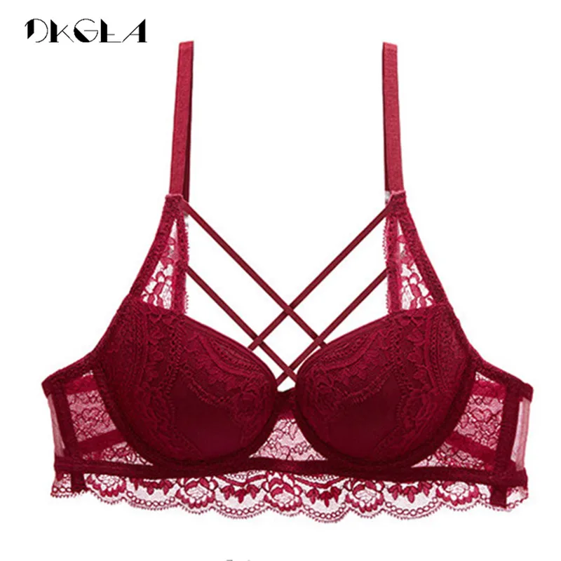 Classic Bandage Black Bra Push Up Brassiere A B C Cup Thick Cotton Underwear Sexy Bras Lace Embroidery Gather Women Lingerie