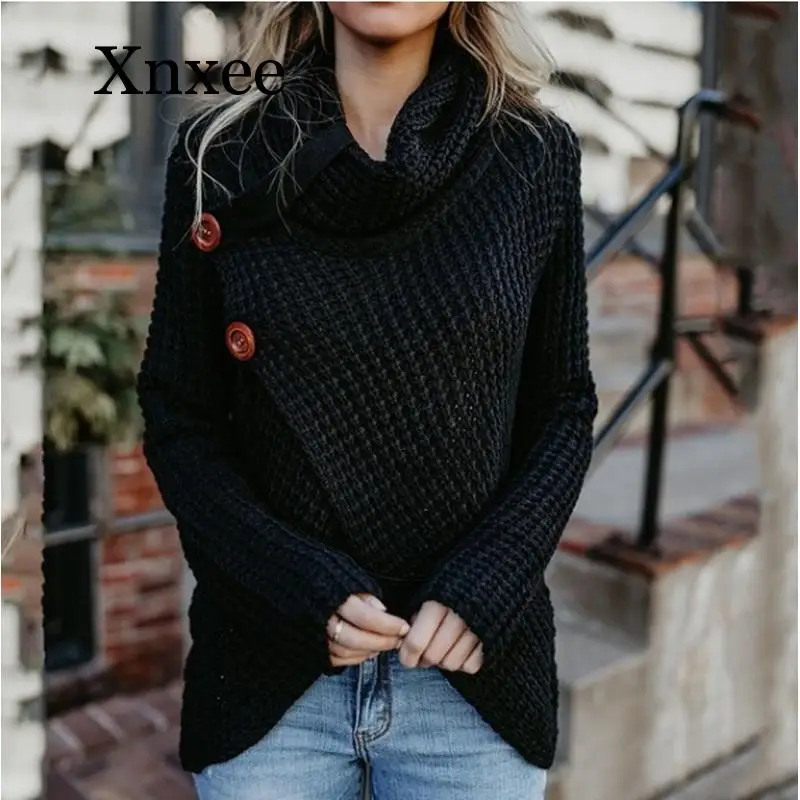 2020 winter clothes women hot  pull femme long-sleeved irregular fashion cardigan women turtleneck  button sweater female top