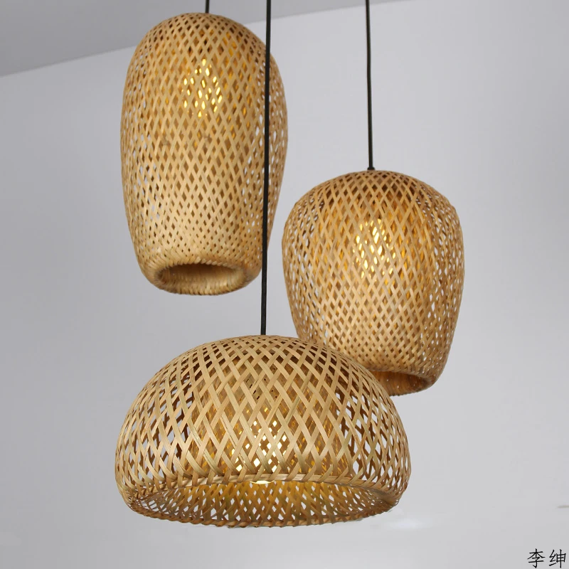 

Bamboo Pendant Lights Hand Knitted Restaurant Caf Loft Industrial decoration Lamp Home Decor Bamboo Led chandeliers Fixtures