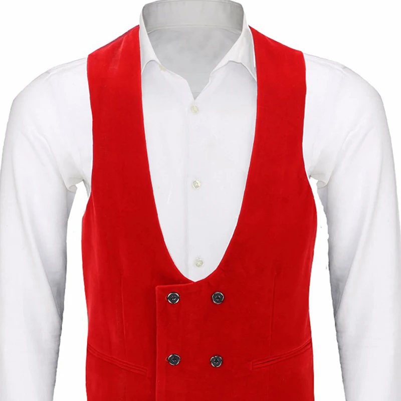 Red Velvet Men Vest with Double Breasted One Piece Man Suit Wasitcoat V Neck Slim fit New Fashion Custom Waist Coat for Wedding