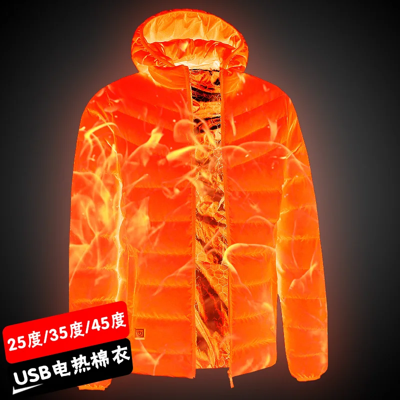 2021 Men Heated Jackets Outdoor Coat USB Electric Battery Long Sleeves Heating Hooded Jackets Warm Winter Thermal Clothing