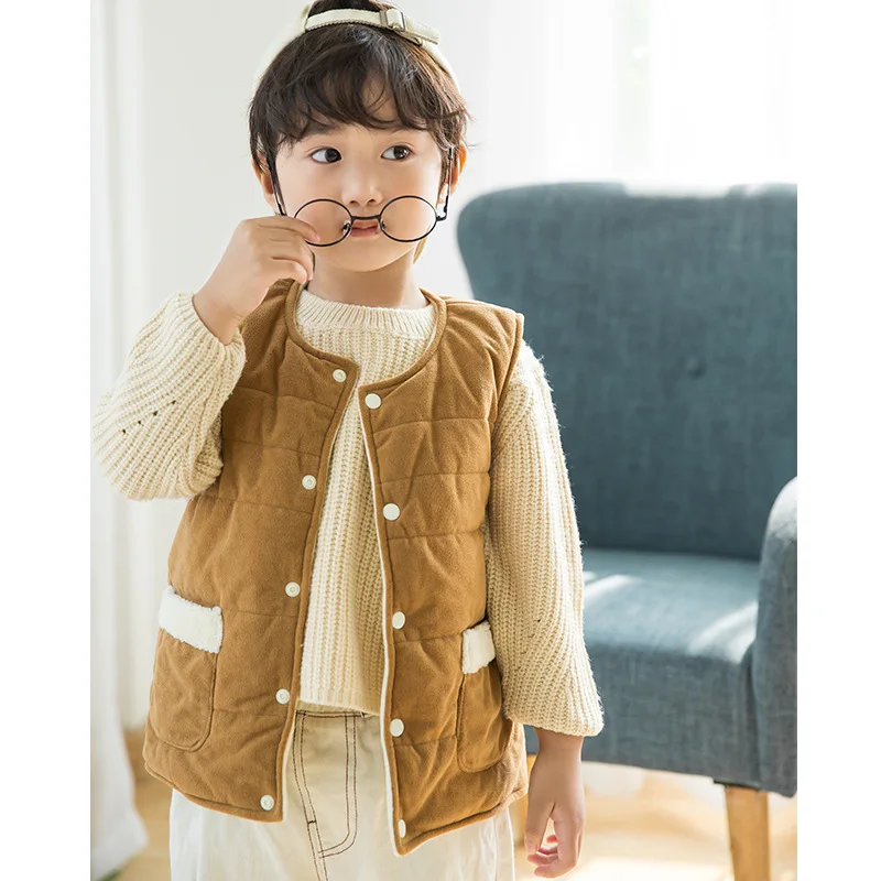 Gold Velvet Fabric 2020 Autumn And Winter Models For Children Little Vest Korean Men And Women Baby Waistcoat Plush Vest