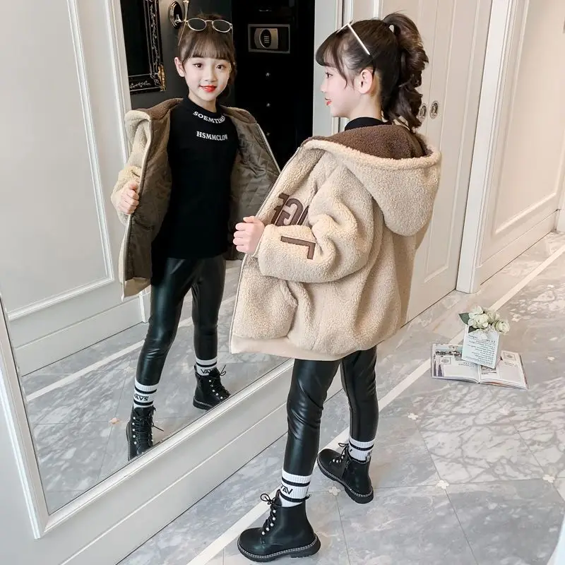 

Girls Baby's Kids Coat Jacket Outwear 2022 Letters Velvet Thicken Winter Autumn Overcoat Top Outdoor Teenagers Children's Clothi