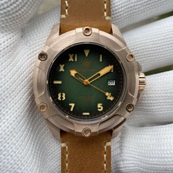 Bronze Watch 1000M 100Bar Waterproof SD1943S Automatic Mechanical Wristwatch STEELDIVE New strap Green Dial Dive Watch For Men