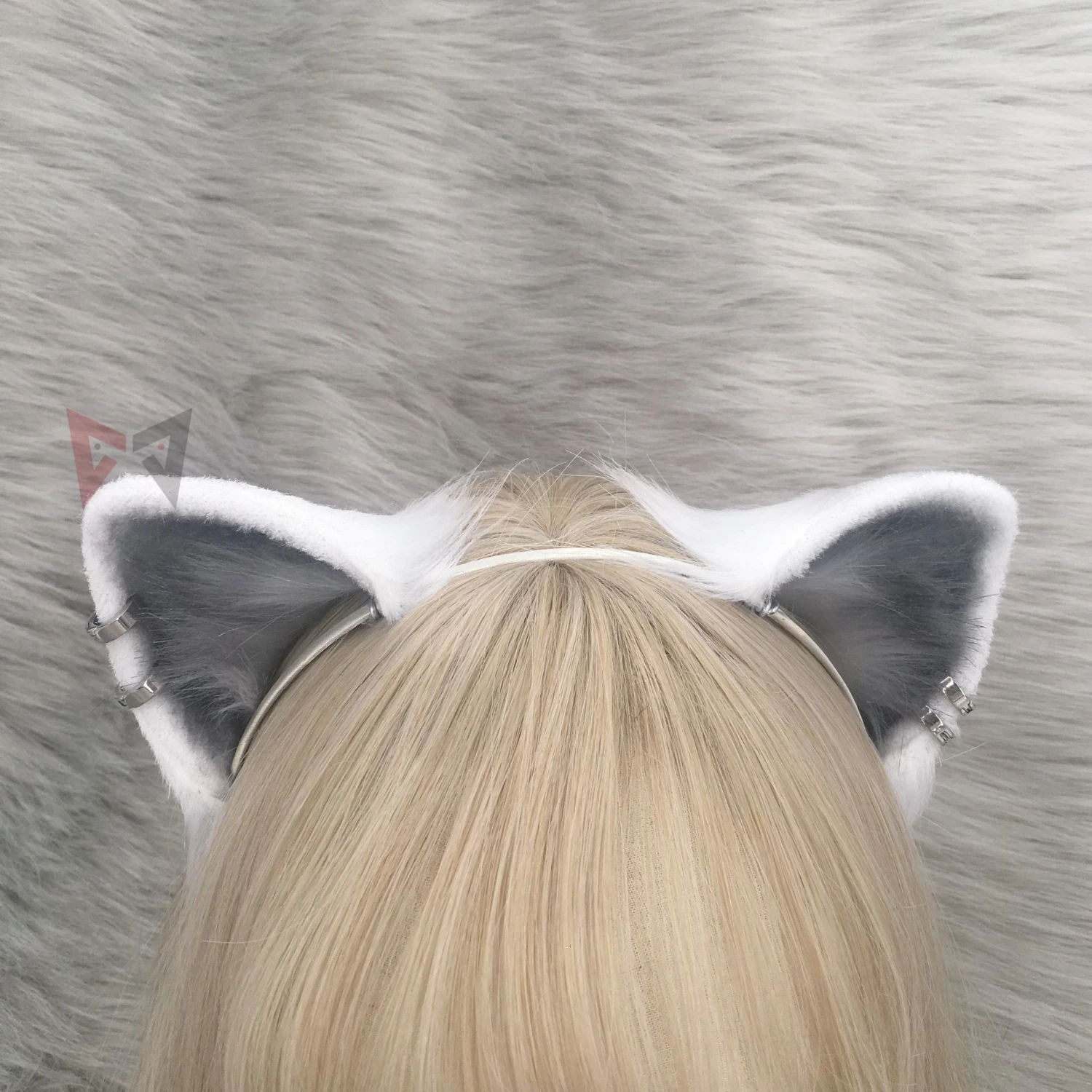 MMGG New Original Handmade Work Gray White Wolf Cat Neko Ears Hairhoop For Anime Lolita Cosplay Costume Accessories