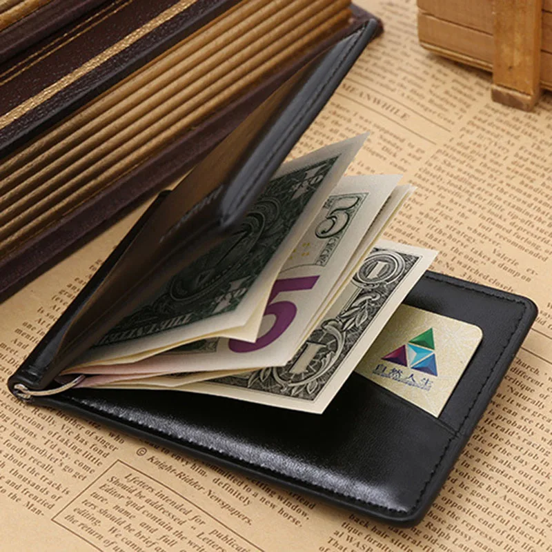 Hot Sale Men\'s Leather Money Clip Wallet With Coin Pocket Zipper Bag For Man Portable Magnet Hasp Purse Credit Card Cash Holder