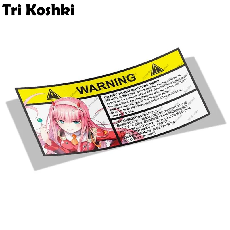 Tri Koshki KCS167 Darling In The Franxx Zero Two Anime Warning don not touch Car Sticker PVC Colorful Decals Sticker on Car