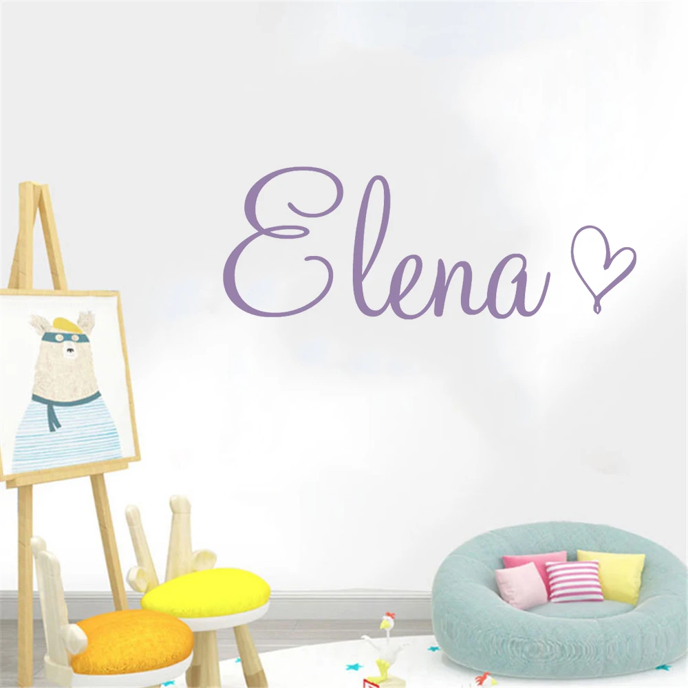 Art Wall Decal Simple Custom Name With A Heart Decor For Children Bedroom Vinyl Personalized Baby Name Playing Room Sticker