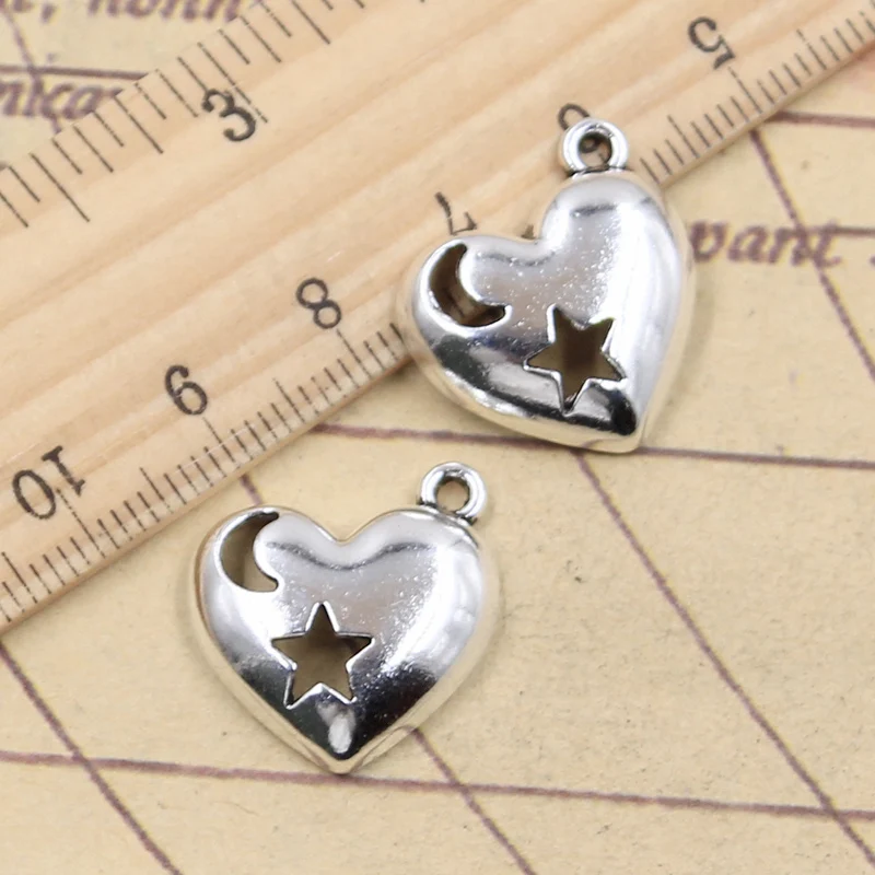 10pcs Charms Heart Moon Star Cut 18x19mm Tibetan Silver Color Pendants Antique Jewelry Making DIY Handmade Craft