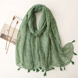 Ladies Fashion Green Polka Floral Tassel Viscose Shawl Scarf Travel Seaside Holiday Sunscreen Scarves Wrap Foulards Hijab Snood