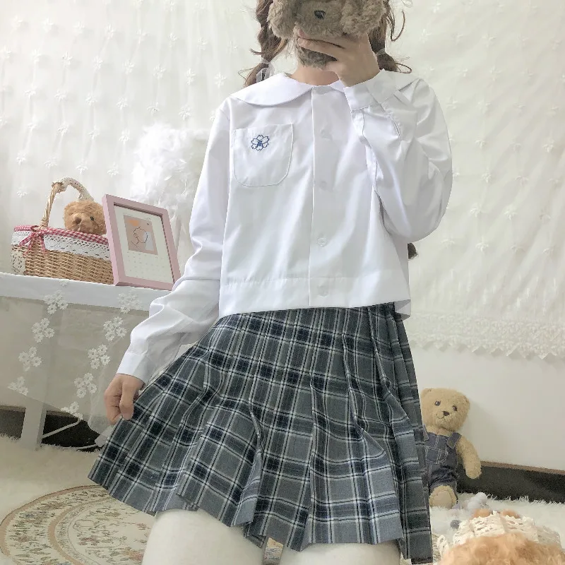 Uniforme universitario japonés JK, pajarita, camisa blanca de manga larga, traje de Falda plisada a cuadros, uniforme escolar para niña, estudiantes