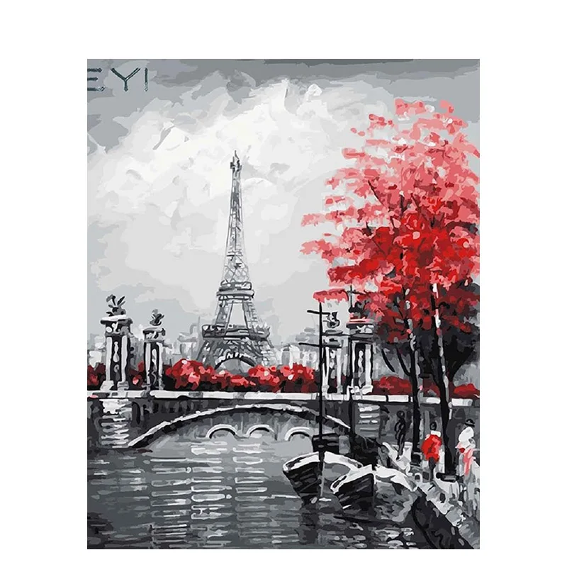 

RUOPOTY Eiffel Tower DIY oil Painting By Numbers Handpainted diy Canvas Painting by numbers Home Wall Art Picture For Living