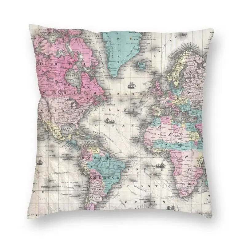 Vintage Old Map Of The World Pillow Cover Home Decorative Ancient Historical Cushion Case Throw Pillow for Car Cushion Sofa