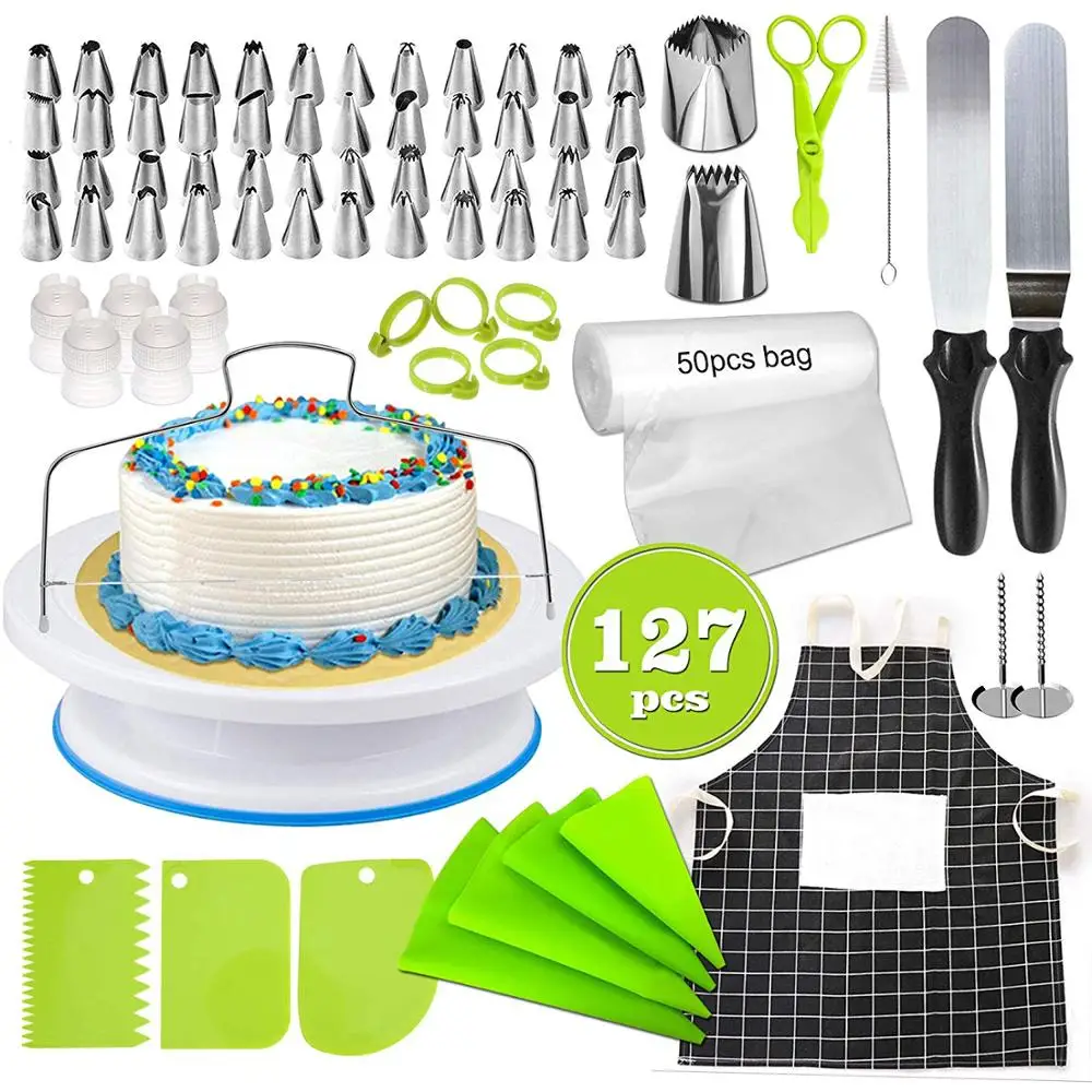 127PCS Cake Decoration Tools Supplier Kit Baking Set Kitchen Multi Function Revolving Turntable Muffin Home Fondant Cooking Tool