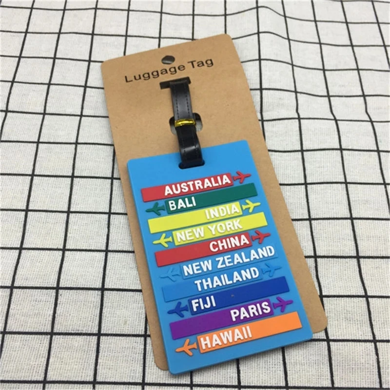 1pc novo em todo o mundo nome da cidade pvc bagagem tag moda letras endereço titular etiqueta de bagagem silicone identificador acessórios de viagem