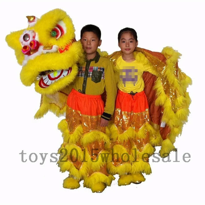 

Festival Birthday Party Pur Lion Dance Southern Lions Mascot Costume For Two Kids Pure Wool Cosplay Handmade Chinatown Folk Art