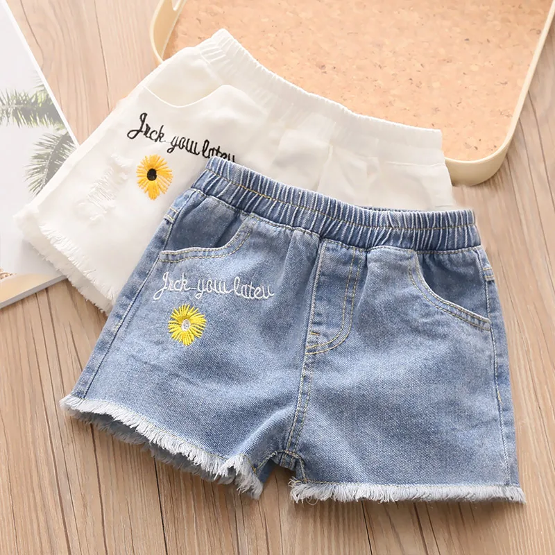 2026 Hot Summer Fashion New 3 4 5 6 8 10 11 12 Years Children Trousers Sunflower Embroidery Denim Shorts For Baby Kids Girls