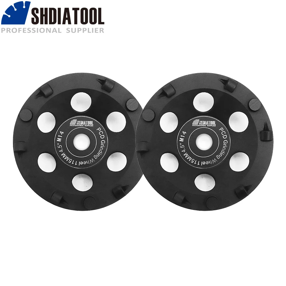 

SHDIATOOL 2pcs Dia 4.5" M14 Thread PCD Grinding Cup Wheel Polycrystalline Diamond Grinding Wheel