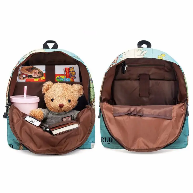 2pcs World Map Printing Backpack Girls Bookbag Laptop Bag Travel Daypack Student Rucksack with Pencil Case
