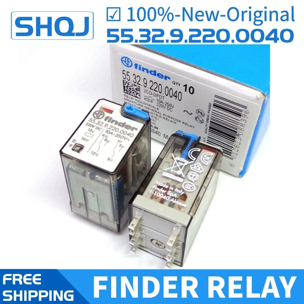 finder relay 55.32.9.220.0040 220VDC 2CO 8PIN 10A 100%-new-original